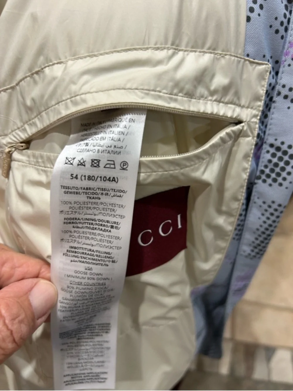 Men’s Gucci printed technical poplin puffer jacket size 54/XXL made in Italy